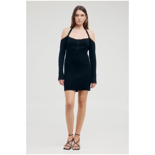 Third Form Sale Women's HOOKED IN KNIT HALTER MINI ONYX 6 Viscose Designer Mini Dresses Afterpay Available