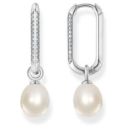 Thomas Sabo Sale | Women's Hoop earrings links and pearls silver | One Size | Fashion Earrings | Afterpay Available