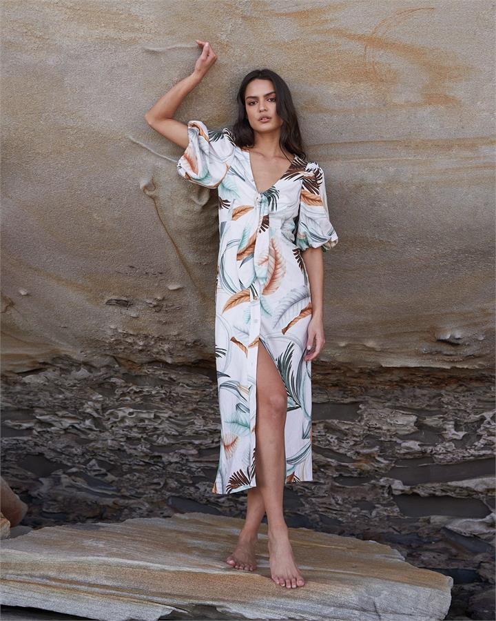 Amelius Sale Women's La Isla Linen Cocktail Dress Multi / 6 Cotton Midi Dresses Afterpay Available