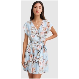 Belle And Bloom Sale Women's I'm The Star Wrap Dress Light Blue Multi / XS Viscose Mini Dresses Afterpay Available