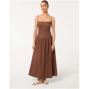 Forever New Women's Brooke Petite Linen Drop-Waist Midi Dress in Rich Chocolate