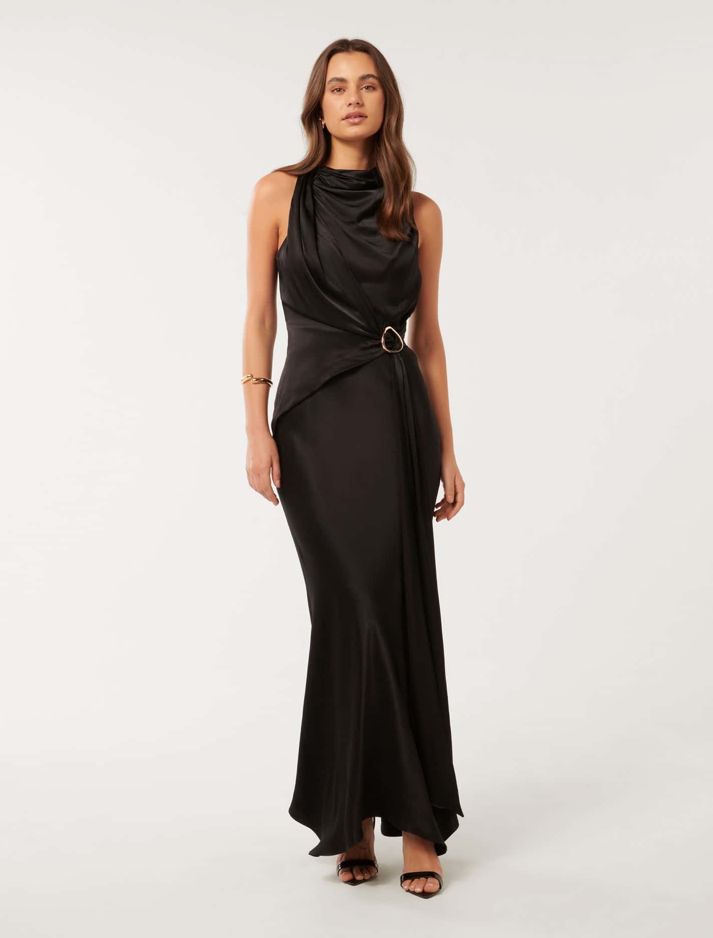 Forever New Women's Cassie Satin Draped Dress in Black