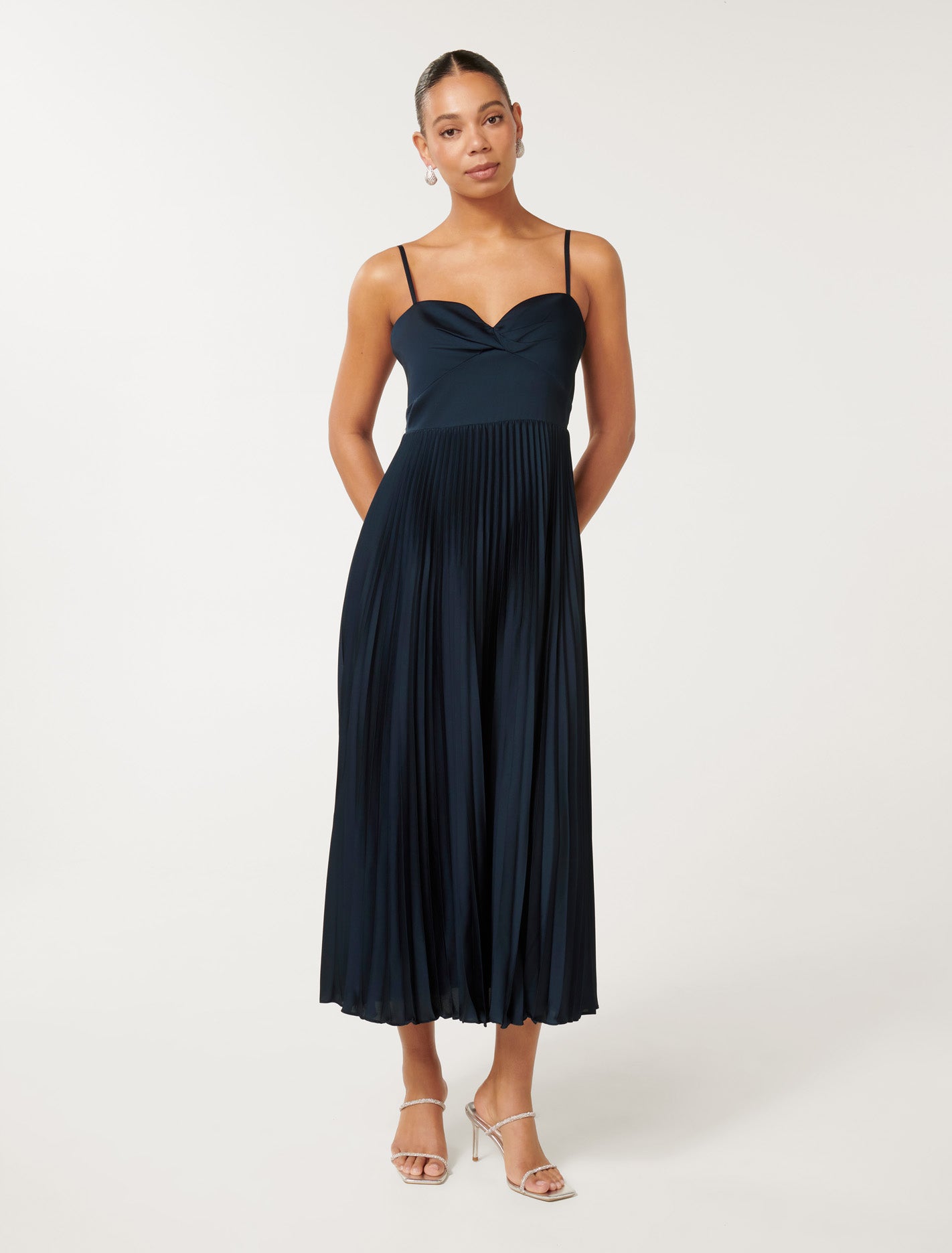 Forever New Women's Chloe Pleated Midi Dress in Deep Navy