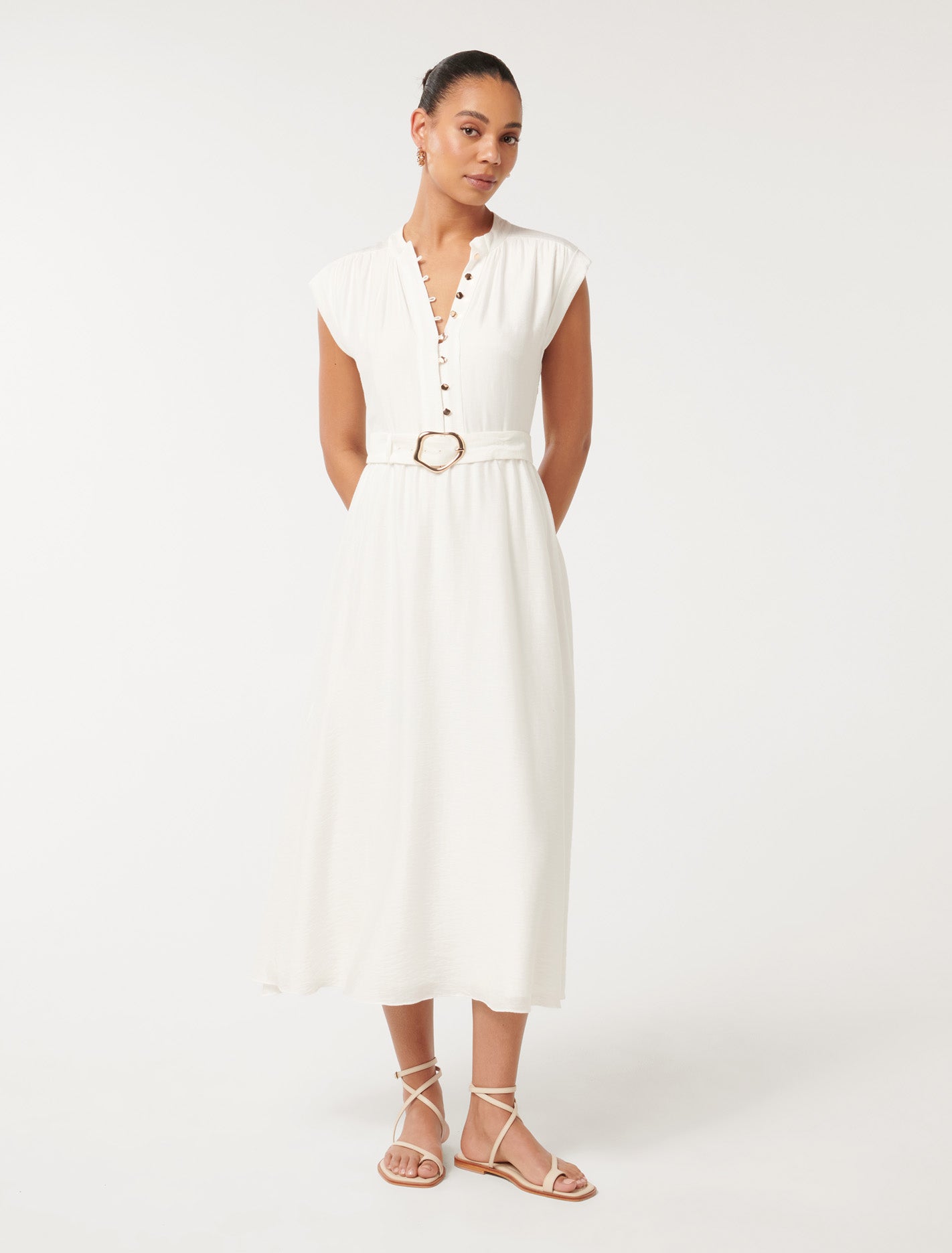 Forever New Women's Lucille Textured Belted Midi Dress in Porcelain