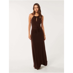 Forever New Women's Whitney Ruched Midi Dress in Chocolate