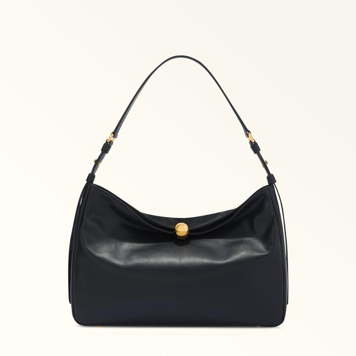 Furla Sfera Soft Shoulder Bag Nero Black Lush Calf Leather Woman