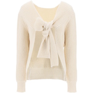 JIL SANDER ribbed sweater with tieable closure