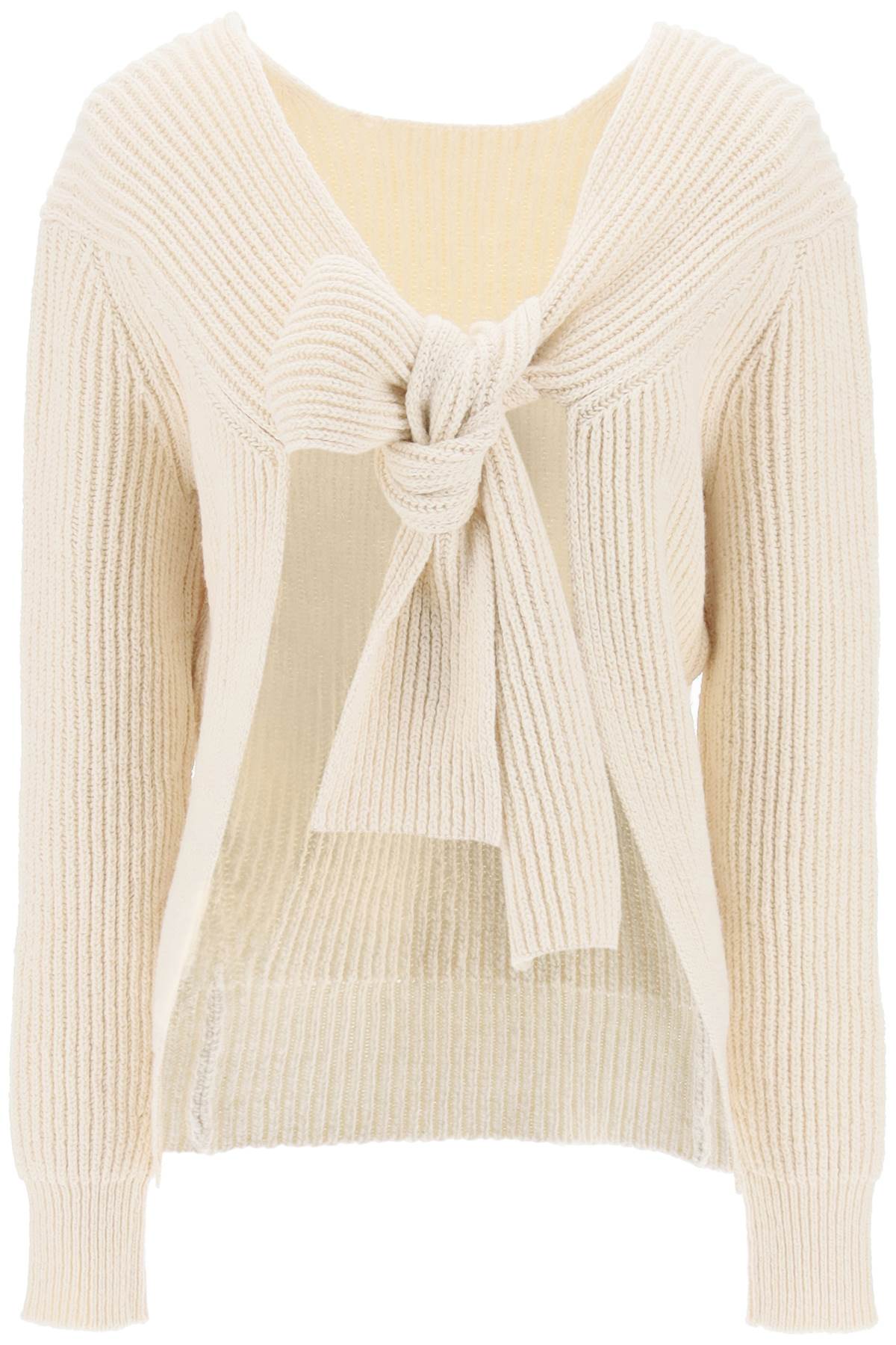 JIL SANDER ribbed sweater with tieable closure