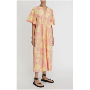 Lee Mathews Sale Women's Fleur Dress Peach / XXS Cotton Designer Midi Dresses Afterpay Available