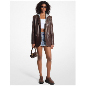 MK Burnished Leather Blazer - Brown - Michael Kors