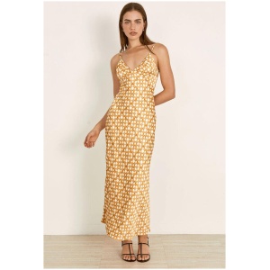 Mon Renn Sale Women's LUMEN MIDI DRESS GOLDEN CHECK White / AU/UK 12 Viscose Midi Dresses Afterpay Available