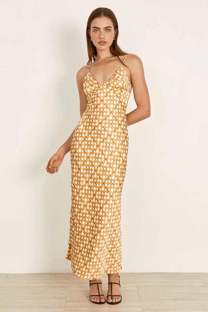 Mon Renn Sale Women's LUMEN MIDI DRESS GOLDEN CHECK White / AU/UK 12 Viscose Midi Dresses Afterpay Available