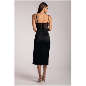 Talisa Chain Strap Side Split Corset Midi Dress - Black