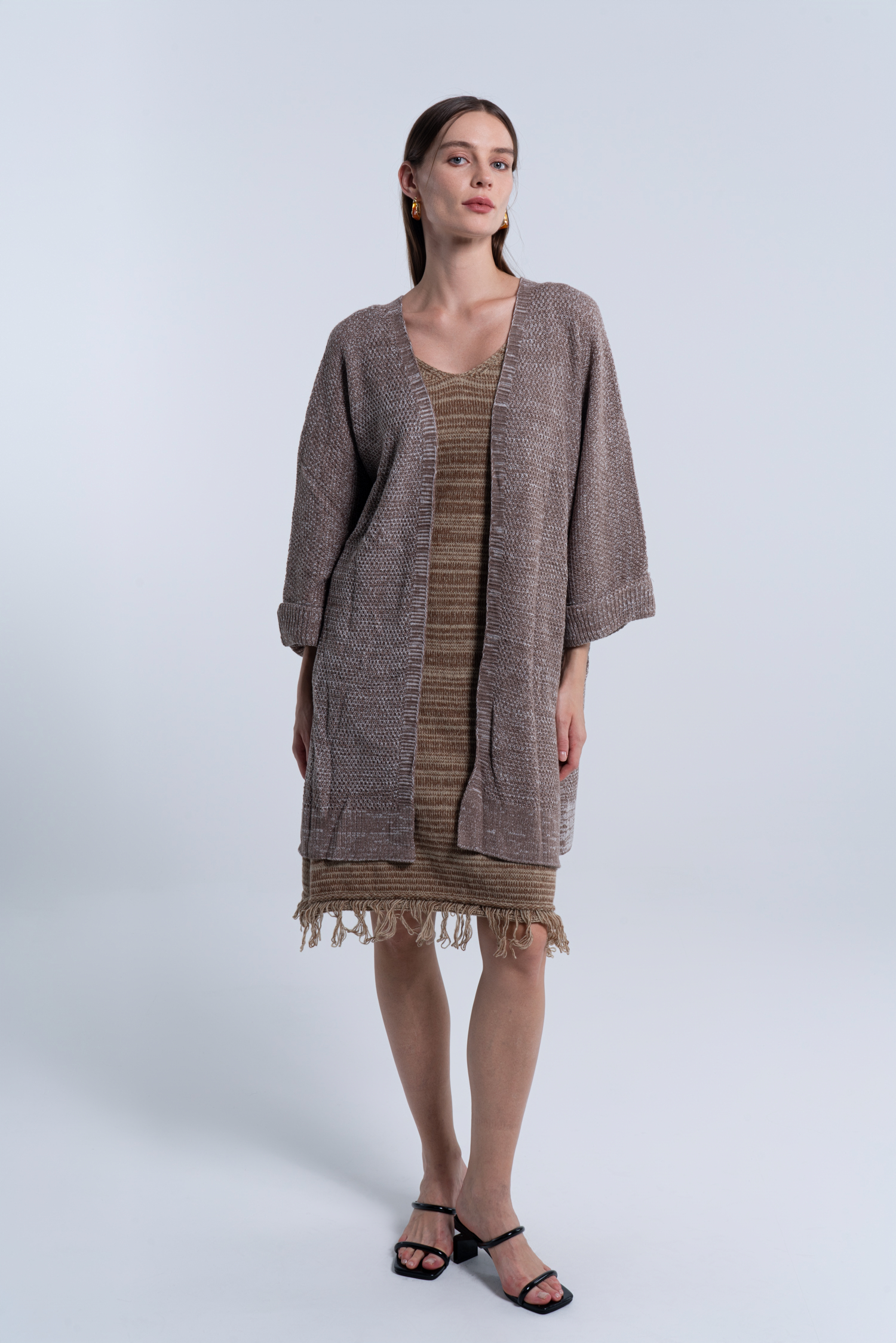 Cupshe Textured Knit Open-Front Cardigan - Brown,L