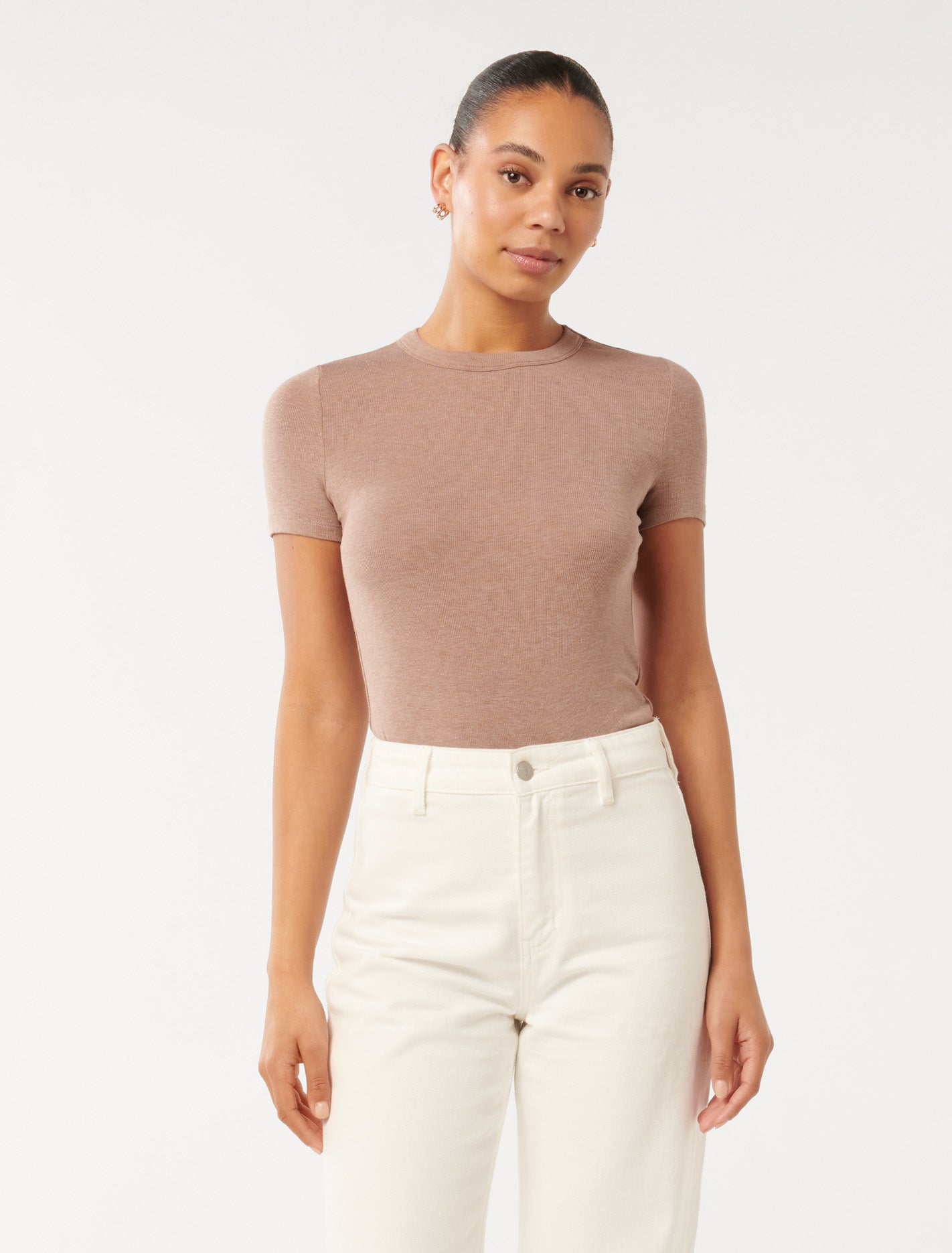 Forever New Women's Abigail Rib T-Shirt in Hazelnut Marle