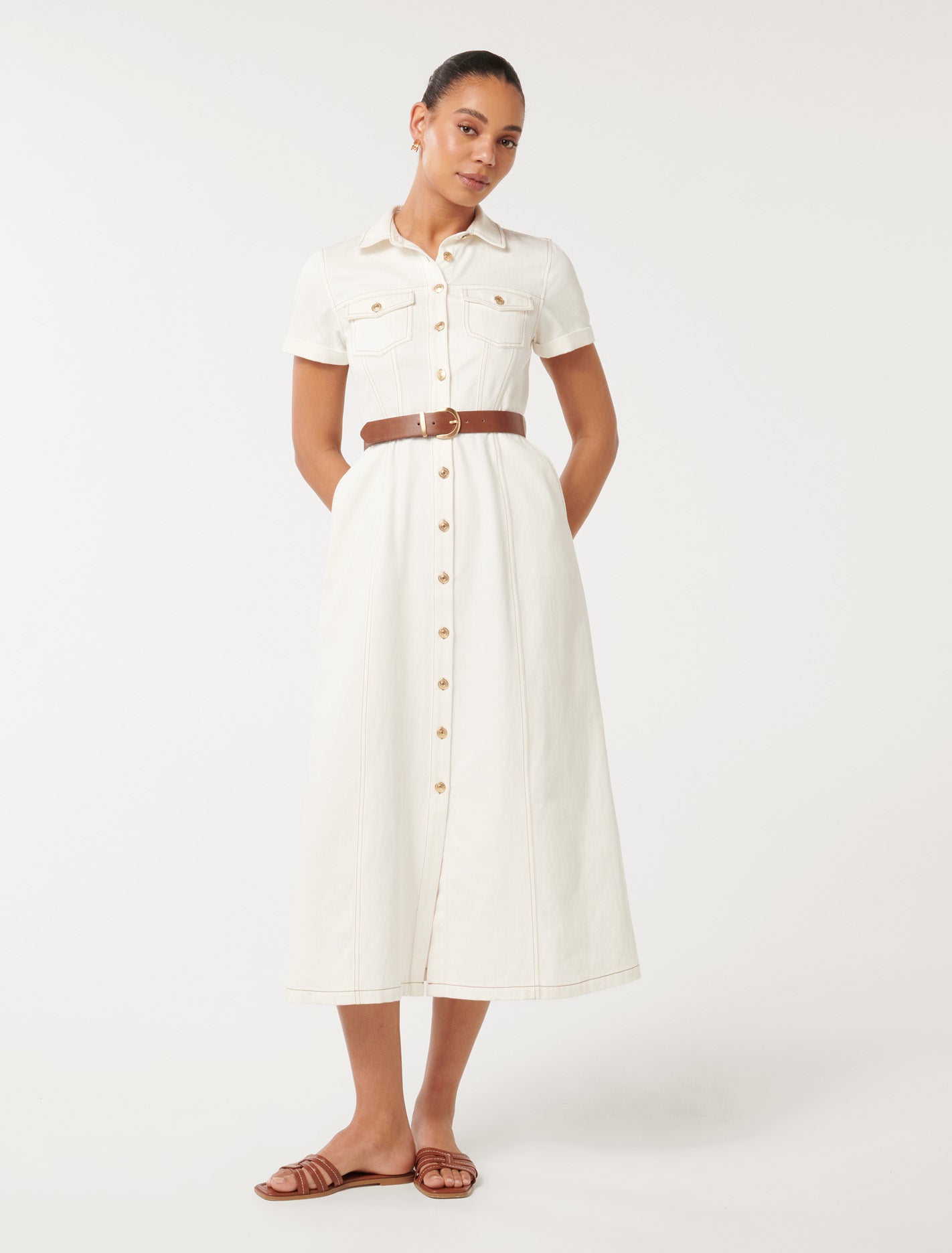 Forever New Women's Lana Denim Midi Dress in White