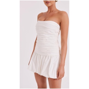 Fran Ruched Cotton Mini Dress - White