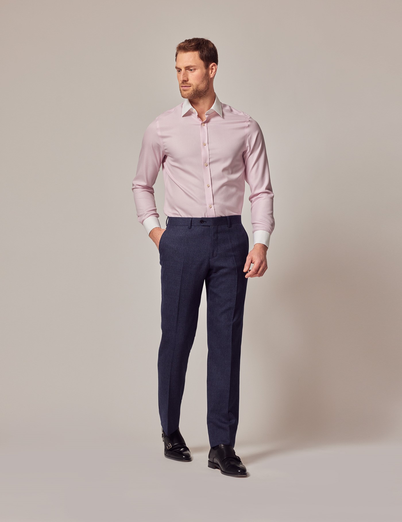 Hawes & Curtis Blue & Red Prince of Wales Check Slim Suit Trousers