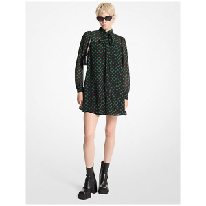 MK Polka Dot Georgette Tie-Neck Dress - Green - Michael Kors