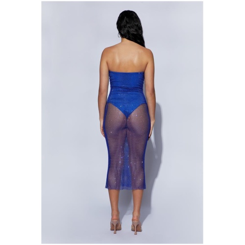 Nima Diamante Mesh Midi Dress - Persian Blue