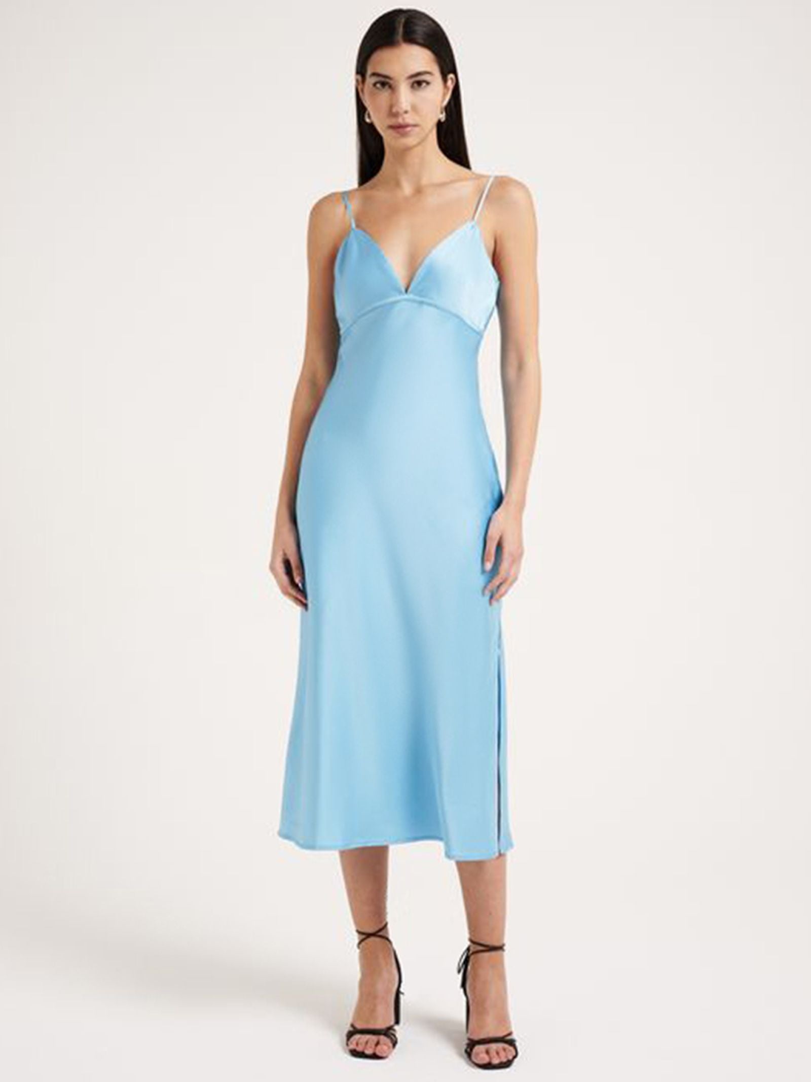 Oriana Satin Midi Dress in Azure