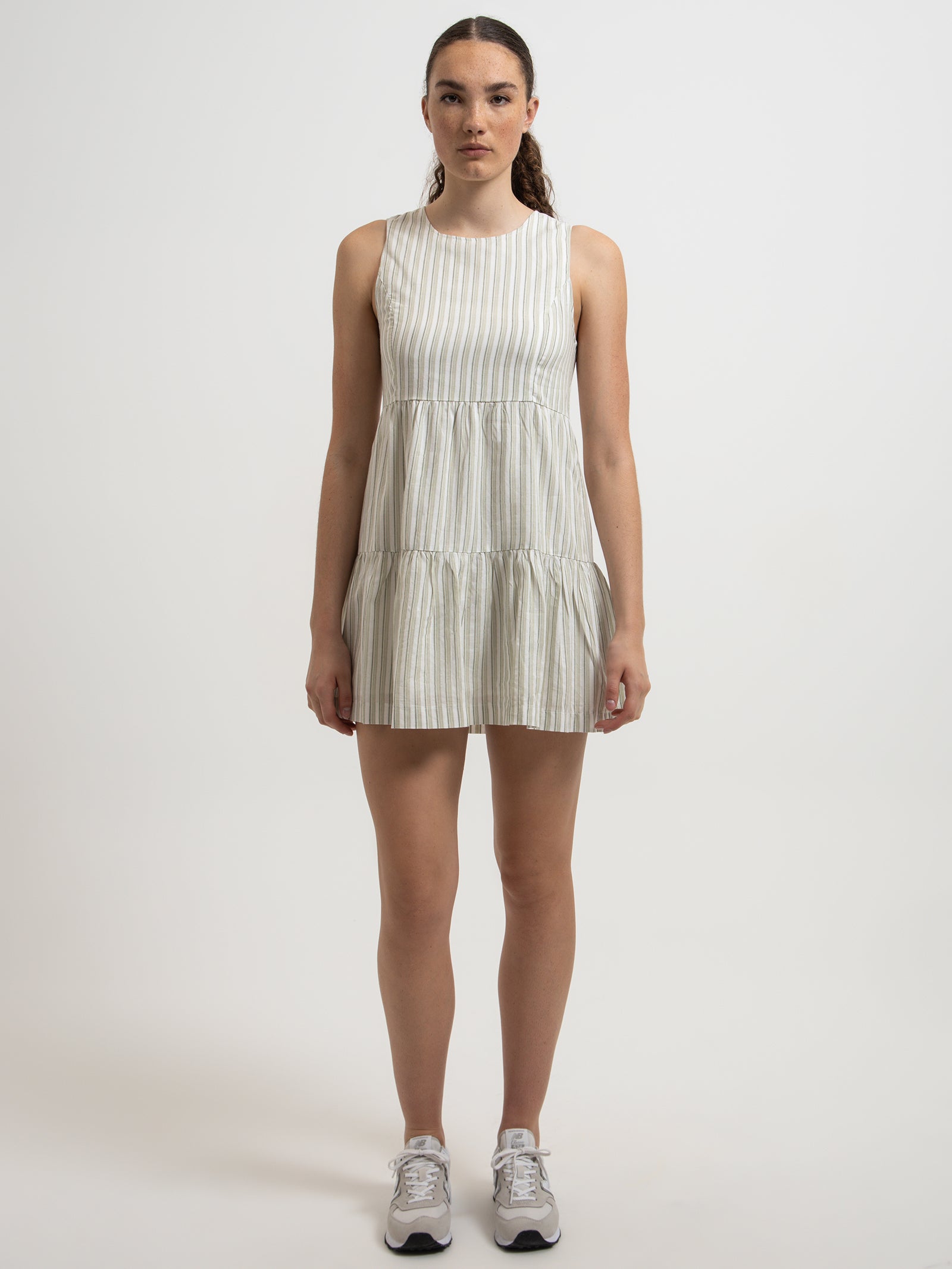 Orla Mini Dress in Sage Stripe