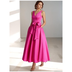 Party Dress For Mother Of The Bride V-Neck Sleeveless A-Line Bows Guest Dresses For Wedding