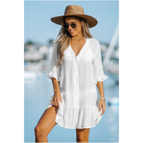 Cupshe Ruffled Swim Cover-Up Dress - White,S