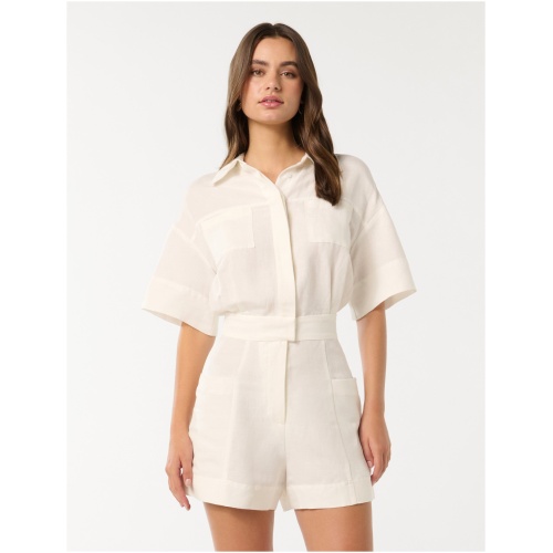 Forever New Women's Freddie Short-Sleeve Utility Playsuit in Porcelain