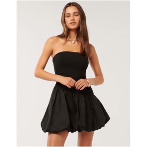 Forever New Women's Jordyn Mixed Fabric Bubble Hem Mini Dress in Black