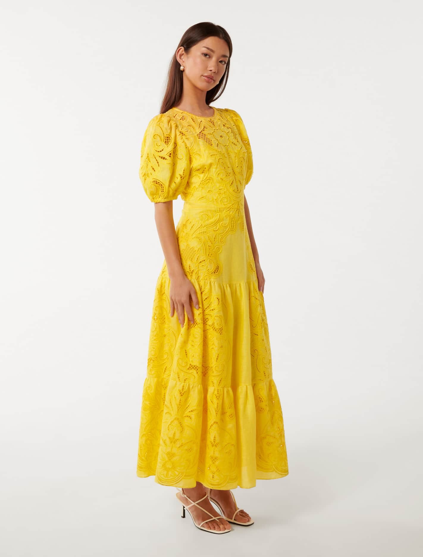 Forever New Women's Lottie Broderie Midi Dress in Aspen Gold