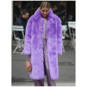 Fuzzy Jacket Collared Open Front Full Length Solid Color Eco-friendly Fur Coat