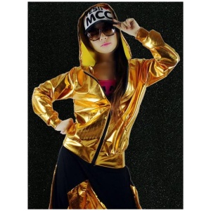 Hip Hop Dance Costume Gold Jacket With Pants For Women