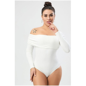 Long Sleeves Bodysuit White Bateau Neck Casual Polyester Women Top