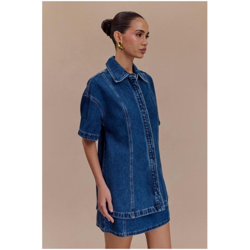 Maya Oversized Denim Shirt - Dark Blue