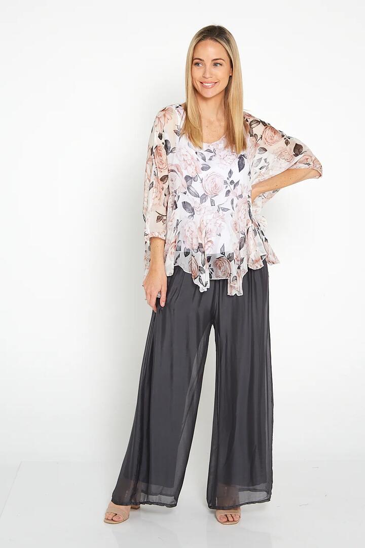 Arlette Silk Pants - Grey - L