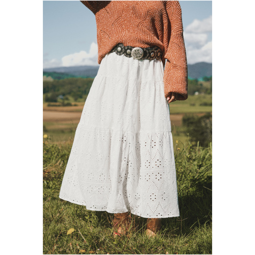 Cupshe White Cotton Eyelet Midi Skirt - White,XL