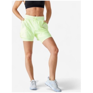 Domyos Women's 2-in-1 Cardio Fitness Shorts - Yellow | Buy Online With Afterpay & Zip