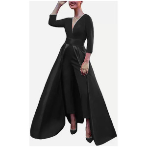 Evening Dress A-Line V-Neck Satin Fabric Floor-Length Bows Formal Party Dresses