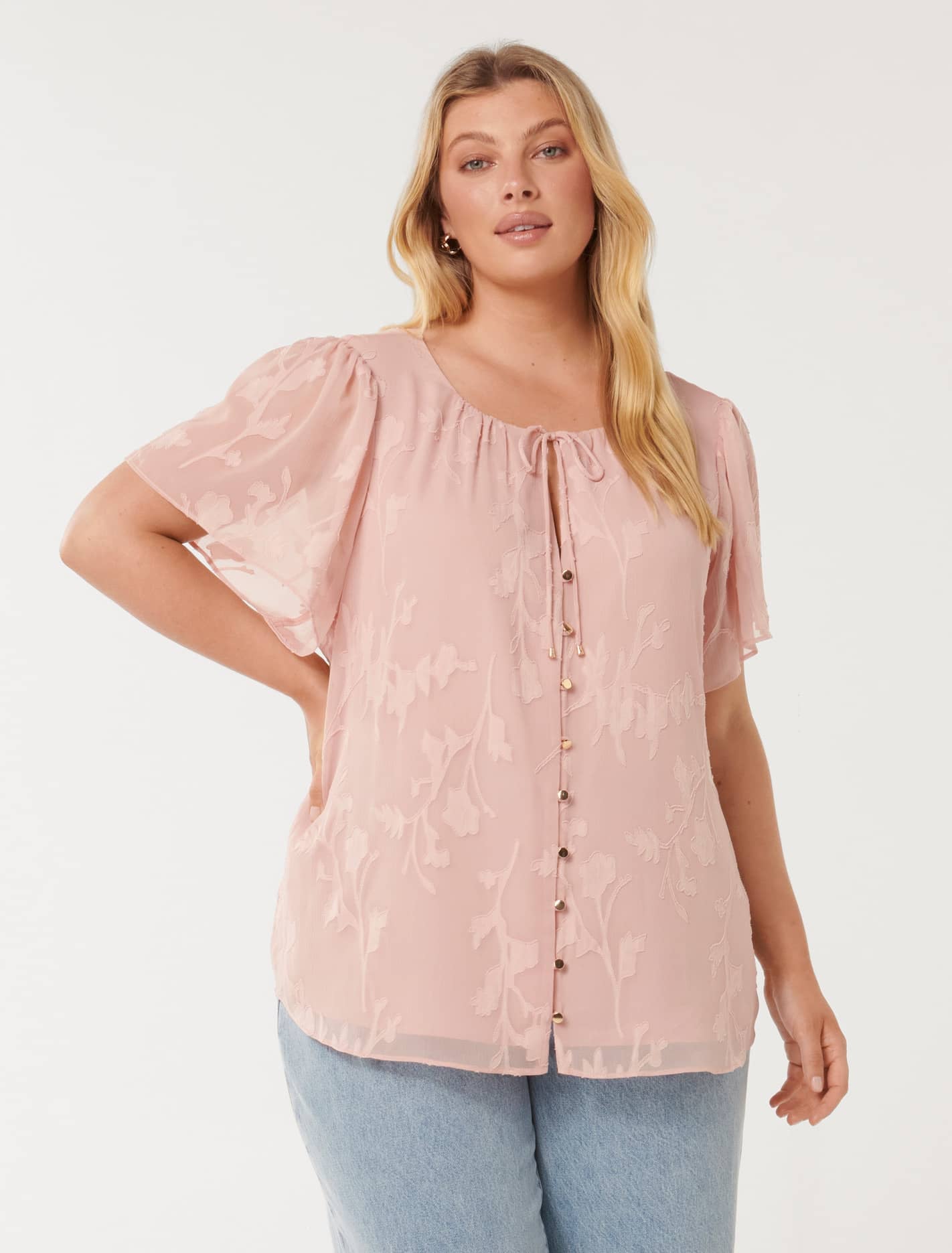 Forever New Women's Alba Curve Burn Out Blouse in Blush