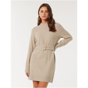 Forever New Women's Astrid Belted Knit Mini Dress in Oat