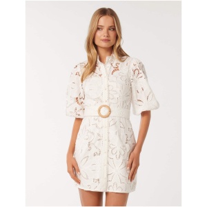 Forever New Women's Claudia Broderie Mini Dress in Porcelain