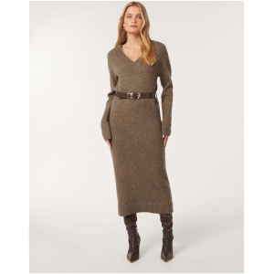 Forever New Women's Haven V-Neck Midi Dress in Hazelnut