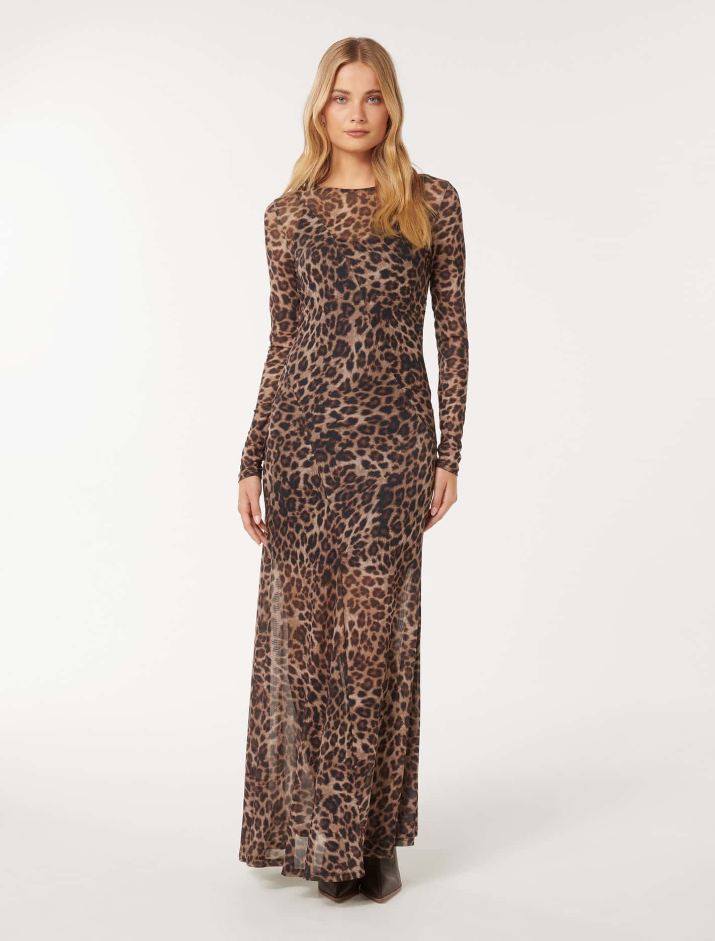 Forever New Women's Libby Mesh Spliced Midi Dress in Textured Leopard