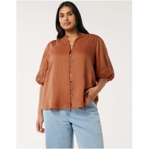 Forever New Women's Paloma Curve Plus Size Puff Sleeve Blouse in Mocha Bisque