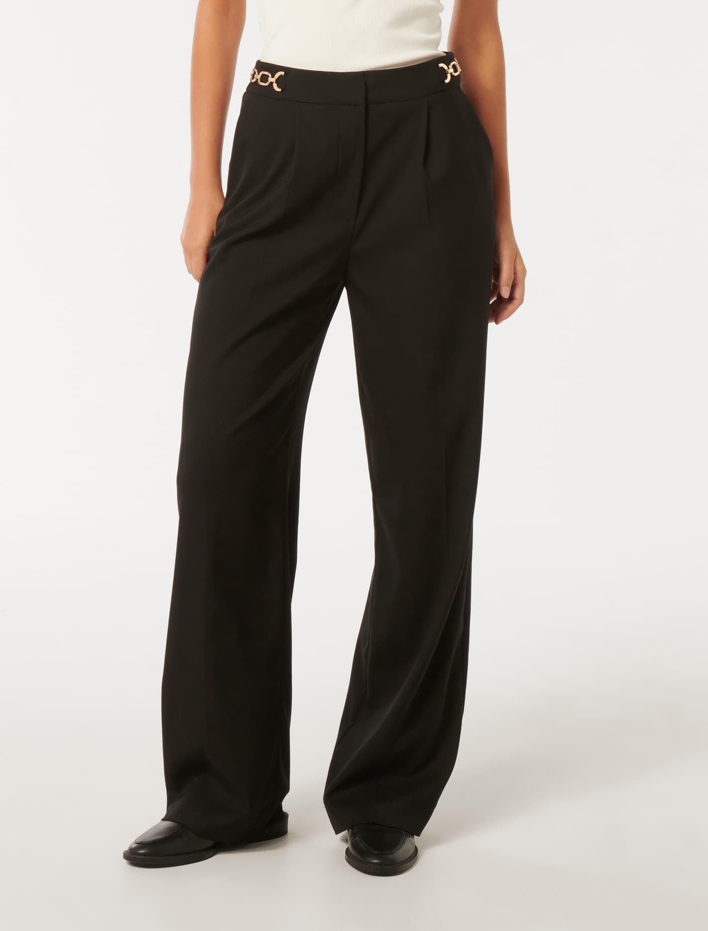 Forever New Women's Remi Trim Detail Straight Pants in Black