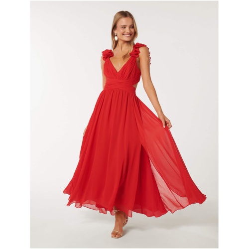 Forever New Women's Selena Ruffle Shoulder Maxi Dress in Chilli Red