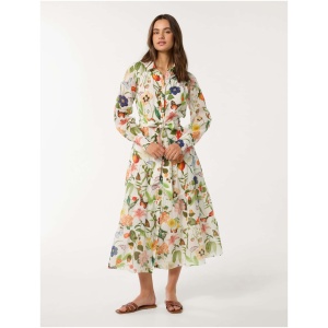 Forever New Women's Sylvie Tiered Shirt Midi in Bright Helston Floral