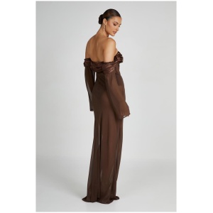 Ivanna Off Shoulder Chiffon Maxi Dress - Mocha