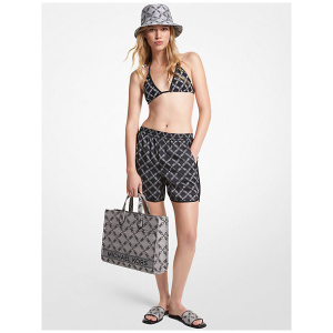 MK Empire Logo Print Satin Shorts - Black - Michael Kors